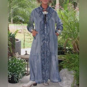 Jaded Gypsy A Ruffle in time Denim Maxi Dress New